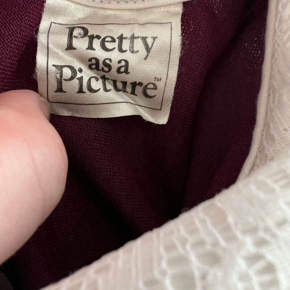 Pretty As A Picture Girls Velvet Smocked Dress Lace Tapestry Vintage Wine - Picture 2 of 2